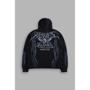 Darc Sport Von Dutch DISTRESSED GRUNGE RAW HEM ZIP HOODIE IN BLACK Sz L